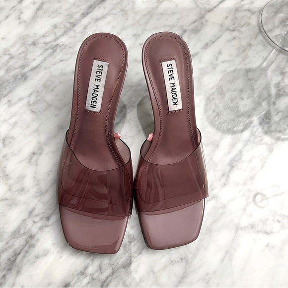Steve Madden Shoes - Steve Madden Pance Clear PVC brown Mule Heels
